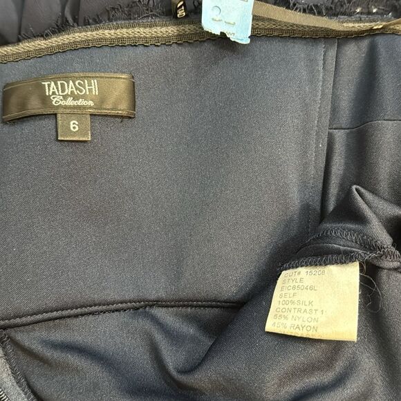 Tadashi Collection Silk Beaded Ruched Long Evening Gown Navy Blue dress Size 6 - Picture 11 of 16